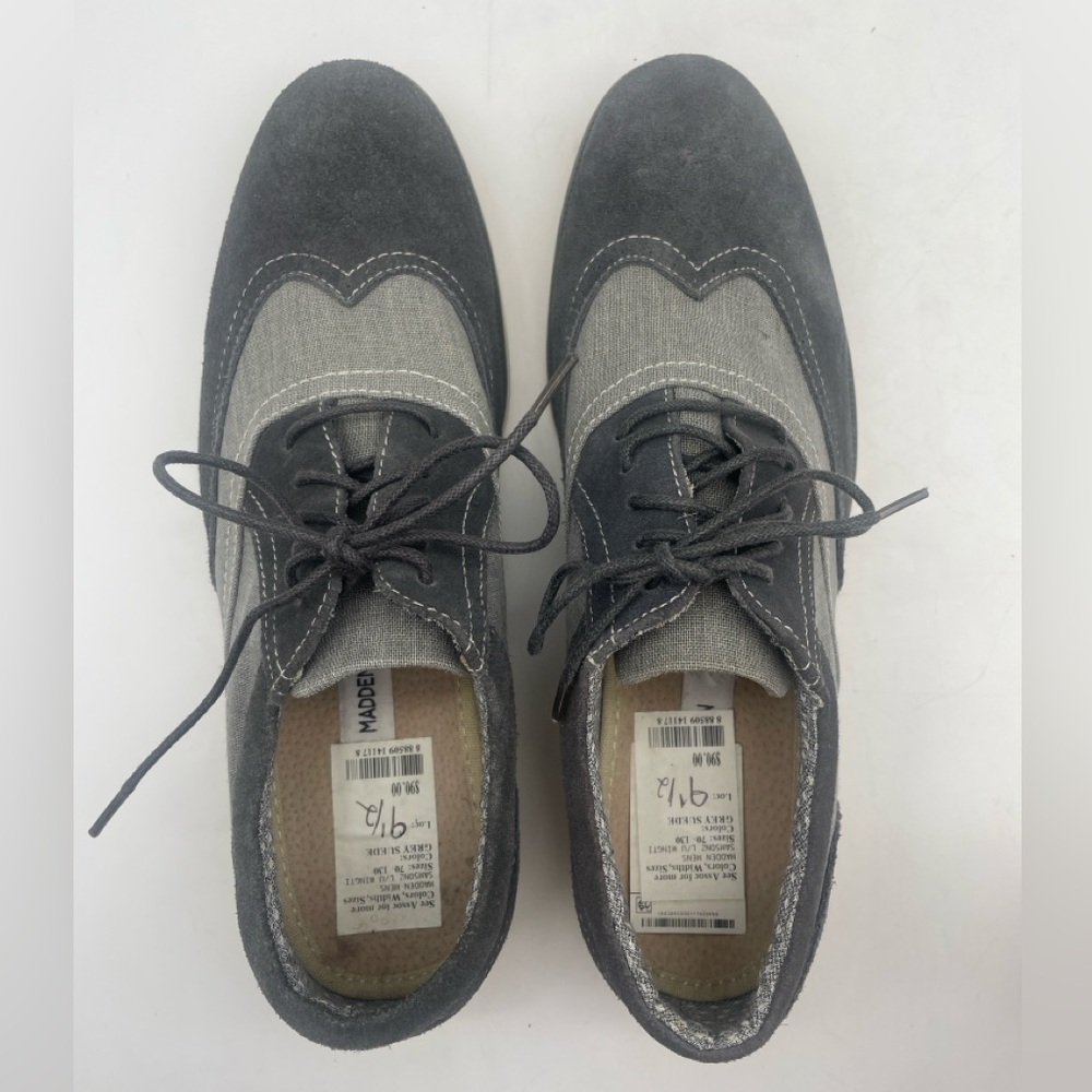 Steve Madden Men’s Samson Spectator Suede Canvas Wingtip Oxford Tonal Grey Shoes - Picture 6 of 9